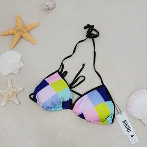 Bikini Lab Triangle Halter Hipster swimsuit top new nwt small multi color